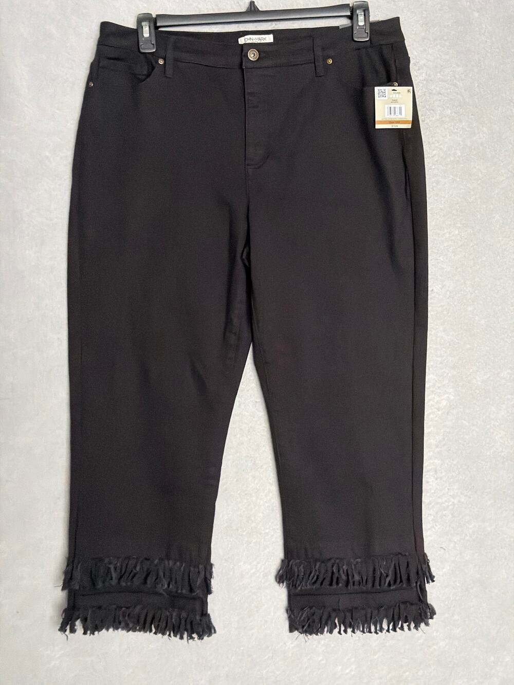 John Mark Fringe Hem Jeans Straight Leg Crop Black Women's 14W NEW